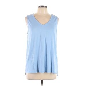 J. Jill 100% Pima Cotton Sleeveless V-neck Tank Top, Blue, Large